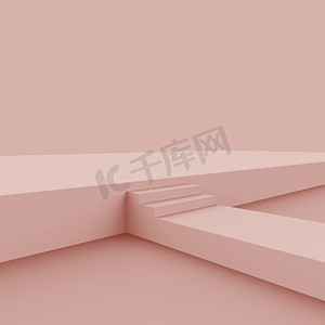 3D尘土飞扬的粉红舞台场景最小工作室背景。摘要三维几何形体图解绘制.展示化妆品时尚产品.自然单色色调.