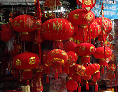 Lampions for sale at a market in Hanoi, Vietnam.