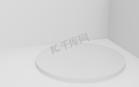 3D灰色明亮圆柱形讲台最小工作室背景。三维几何形状物体图解绘制.
