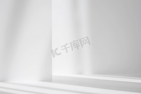 手表系列产品摄影照片_摘要产品展示的白色工作室背景.空荡荡的灰色房间，有窗户的阴影。显示背景模糊的产品.