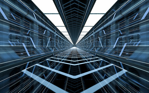 黑暗科幻隧道3D渲染计算机数字绘图.
