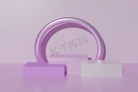 带光滑金属环的粉色立方体论坛3D渲染