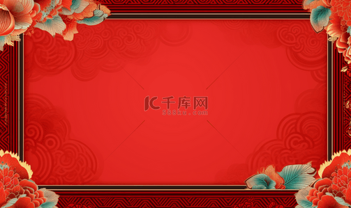 简约红色边框背景图片_新年喜庆节日花朵背景