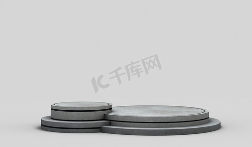现代的圆形大理石底座，黑色边框，白色中空背景的两个高度，以显示物体。3D渲染.