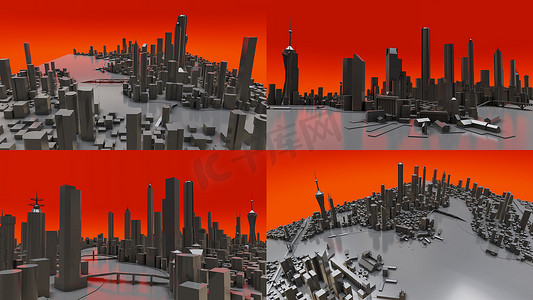 立体3d城市摄影照片_设置现代城市的立体景观。大都市的巨大布局。3D渲染