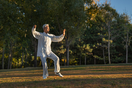 户外老年人正在练太极拳