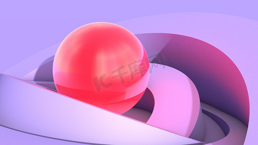 浅色3d背景摄影照片_浅色紫外光弧形、发亮的红色核心球体的3D背景
