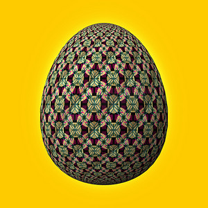 彩蛋黄色摄影照片_复活节快乐，精心设计，色彩艳丽的3D彩蛋，黄色背景的3D插图