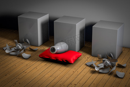 企业插图摄影照片_眼花缭乱地躺在一个红色枕头上，展示了竞争优势的企业理念。3D插图