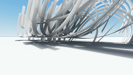 3D图解-摘要架构。有机建筑与梁桥的概念