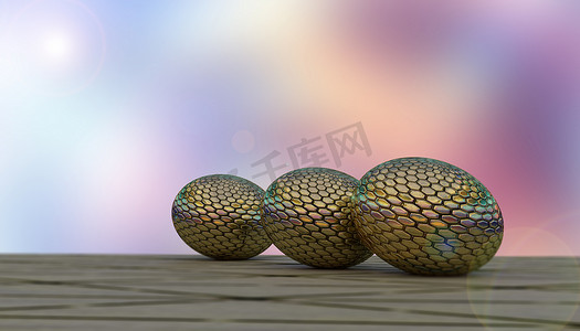 具有龙皮质感的蛋的抽象背景。用于设计和联网。3D图像