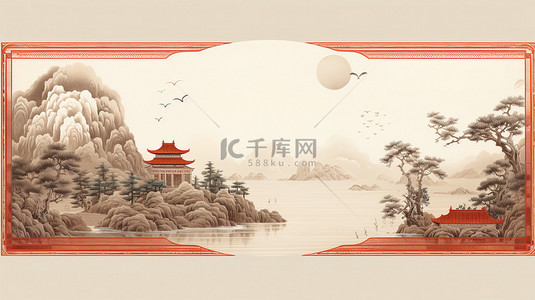 中国古典工笔画极简城墙中国风建筑2