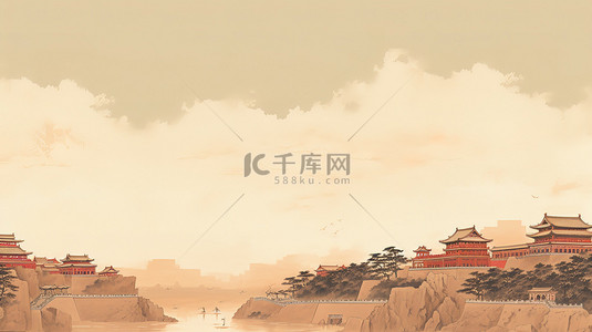 古代建筑背景图片_中国古代建筑古典工笔画12