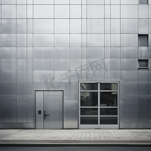 工业建筑的灰色门窗铝板立面细节