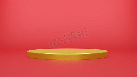 金几何球面背景简朴讲台原型托盘显示和商业产品概念场景红色背景3D渲染.