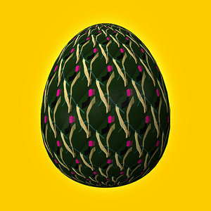 复活节快乐，精心设计，色彩艳丽的3D彩蛋，黄色背景的3D插图