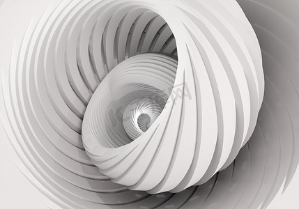 白色灰色背景，螺旋形。以几何抽象为背景.白板被扭曲成螺旋形.光线的卷曲。合并，改造。扭曲的塑料磁带的纹理。3D图像