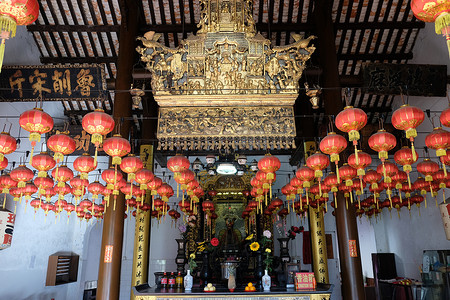 马来西亚槟城摄影照片_马来西亚槟城-观世音寺与装饰中国纸灯笼