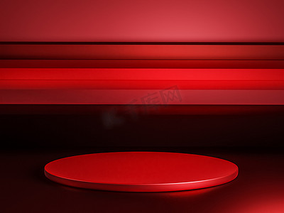 红色的简约的摄影照片_带有红色讲台的场景，以简约风格和复制空间进行模拟演示，3D渲染抽象的背景设计