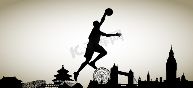 中国风景插画摄影照片_中英建筑及体育合成插画