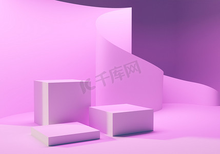 粉色讲台。货物的提交。几何抽象背景。为展示设计。弯曲的表面。3D图像.