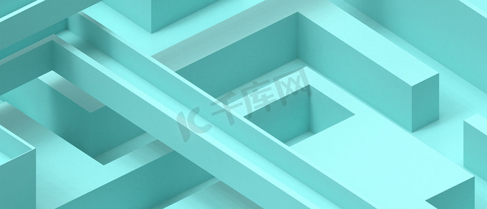 抽象的建筑和未来派的最小几何形状与蓝色的Origami纸。横幅，网站，复制空间-3d渲染