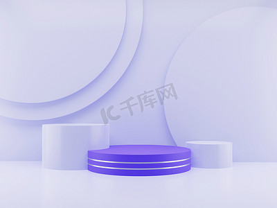 3D在紫色背景上渲染简约产品展示或平台，演示产品演示平台