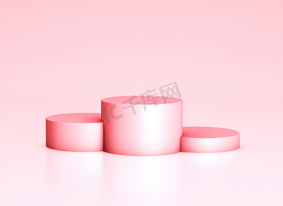 空讲台，产品货架模板。粉色顶帽的领奖台和背景。3D渲染