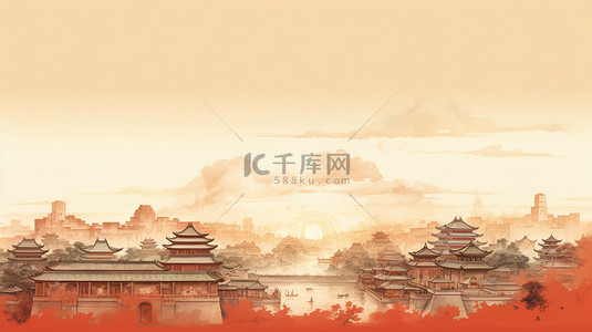 工笔画复古背景图片_中国古代建筑古典工笔画4
