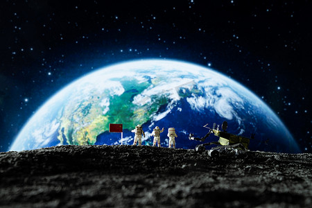 中国航天日剪纸风摄影照片_宇航员看向地球