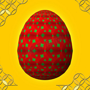 复活节快乐，精心设计，色彩艳丽的3D彩蛋，带框架的黄色背景3D插图