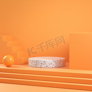 现代最小模型软垫几何橙色场景摘要背景3D渲染