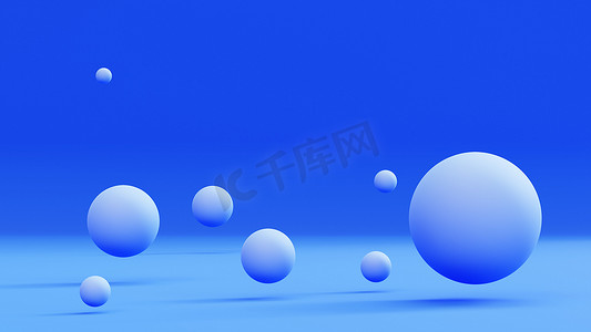 蓝色的背景上飞扬的球体摘要3d渲染