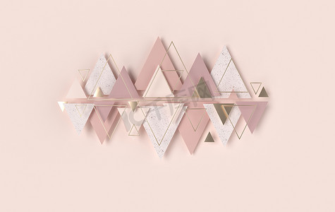 Rhombus, triangle abstract background, depth of field effect. Modern panel with trigons, ceramic or marble decoration elements. 3d wall texture.  Geometric 3d rendering background for interior wallpaper design