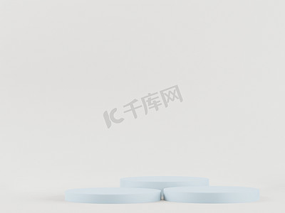 cosmetic摄影照片_Cosmetic blue podium background for product presentation, for fashion magazine illustration. - 3d rendering -