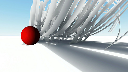 3D图解-摘要架构。有机建筑和红球的概念