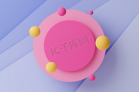 圆形的空框架被漂浮的球体包围着.3D插图.