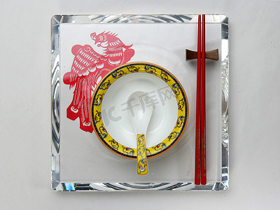 中国剪纸摄影照片_餐具-碗,筷子,勺