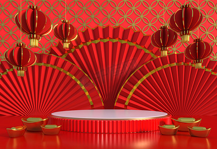 Mock up podium for product presentation Chinese new year, Chinese Festivals. 3d rendering