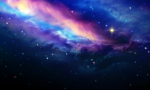夜晚的天空与五颜六色的星星。抽象天空背景.