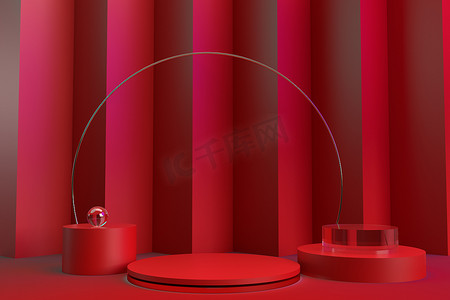 抽象红色摄影照片_抽象的红色3D渲染背景.