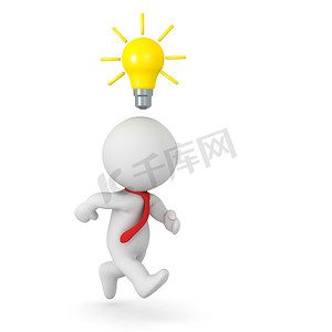 character摄影照片_3D Character Running with Light Bulb above His Head - Implement