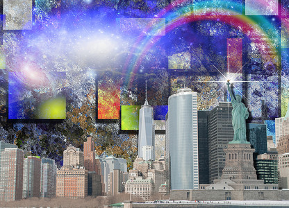 nyc摄影照片_NYC. Abstract vivid background. 3D rendering
