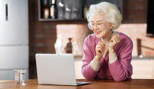 快乐的老年人使用电脑