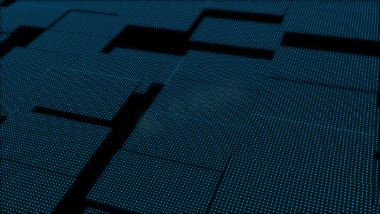 简约立方体摄影照片_3D抽象蓝色立方体。VJ等距几何马赛克波型.带随机运动立方体的几何数字背景.现代简约的概念。3d渲染