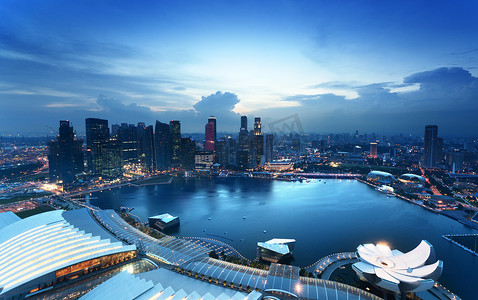 学会时间管理摄影照片_新加坡城在日落时间