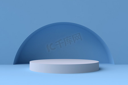 art摄影照片_Round color pedestal or podium. Colorful minimal concept design. Abstract modern art illustration for exhibition presentation product. 3d render display showcase. Trendy background template.
