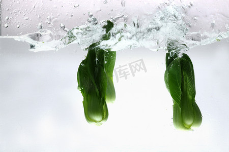 水飞溅摄影照片_蔬菜油菜