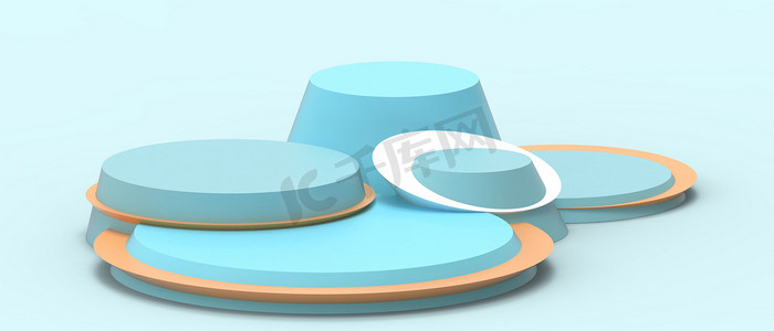 创意。Podium陈列柜和圆柱体几何形状阶段的成功和折叠概念蓝白。复制空间,数字,横幅,网站-3d渲染