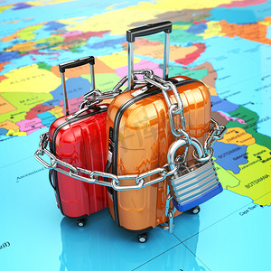 警卫和安全的行李或年底旅游概念。凸耳